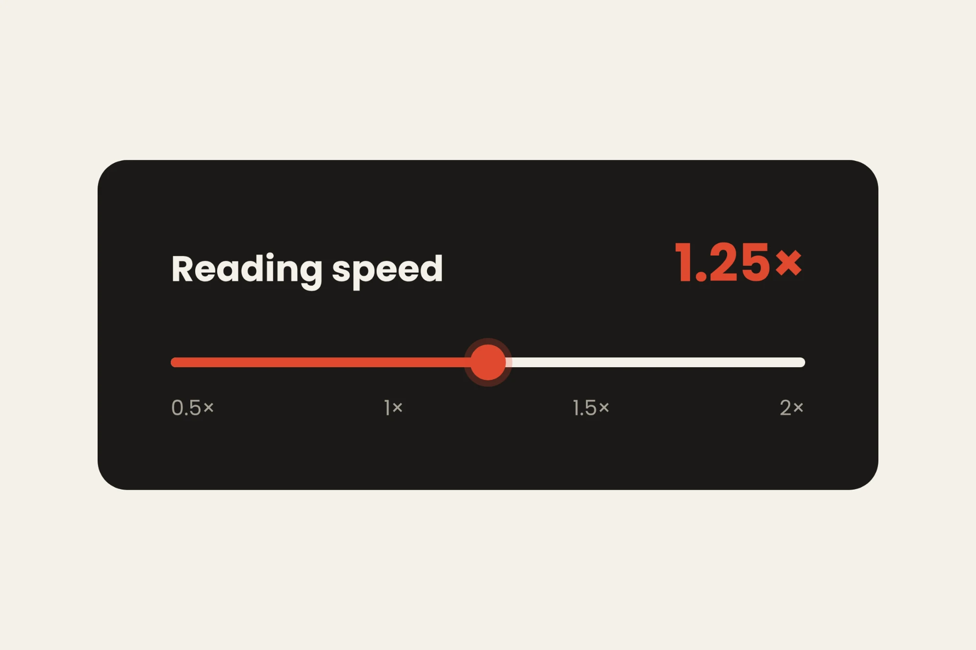 Reading speed slider set to 1.25×, on a scale from 0.5× to 2×
